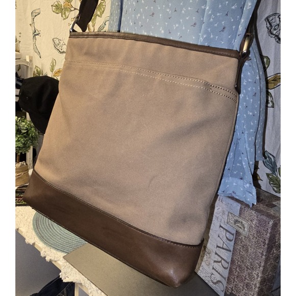 COACH KHAKI BROWN CAMDEN CANVAS ZIP TOP CROSSBODY (F70820) EXCELLENT CONDITION - Picture 4 of 16